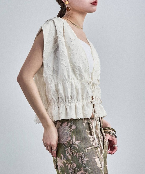 Fashion Letter（ファッションレター）の「フリンジジャガード フロントリボンブラウス（シャツ/ブラウス・レディース・ブラック/アイボリー・M）」の20枚目の写真