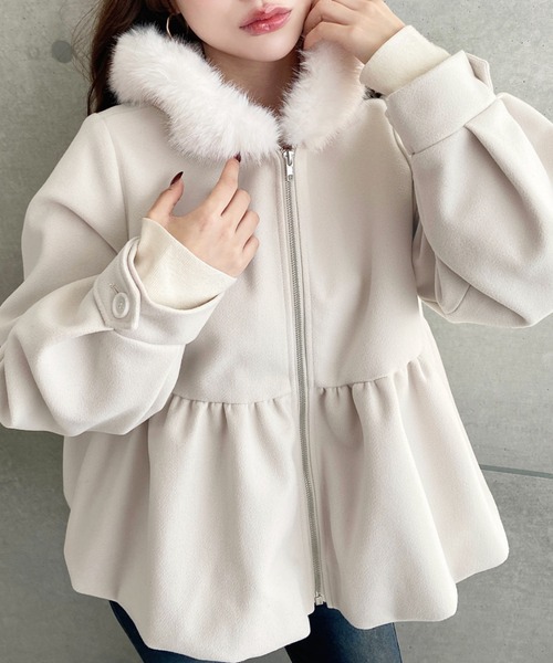 セール】ファーフードペプラムバルーンブルゾン（ブルゾン）｜moment+