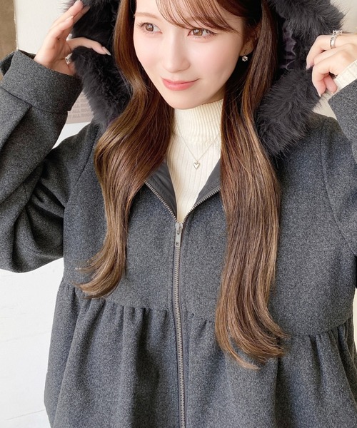 セール】ファーフードペプラムバルーンブルゾン（ブルゾン）｜moment+