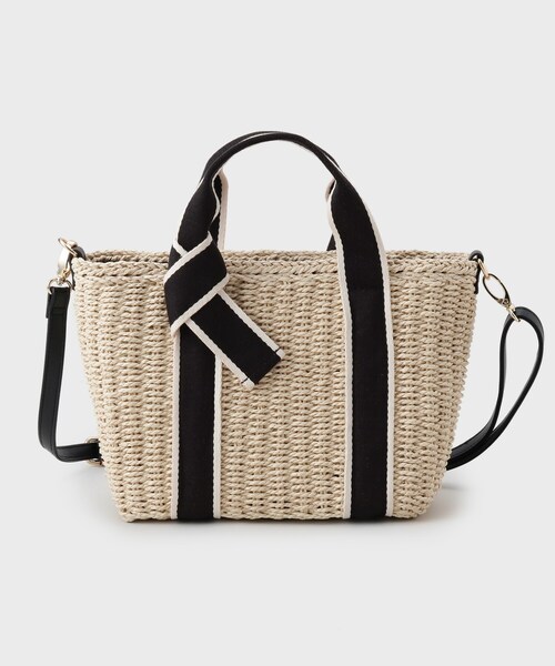 THE SHOP TK (ザ ショップ ティーケー )の「ロゴ雑材バッグ(ショルダーバッグ・レディース・ベージュ系その他2/ベージュ系その他7/チャコール・00)」の1枚目の写真