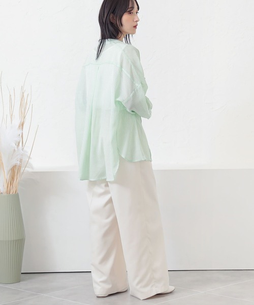 n'OrLABEL(ノアールレーベル)の「『シアーストライプバンドカラーシャツ』(シャツ/ブラウス・レディース・グリーン/ベージュ/ブルー・FREE)」の10枚目の写真