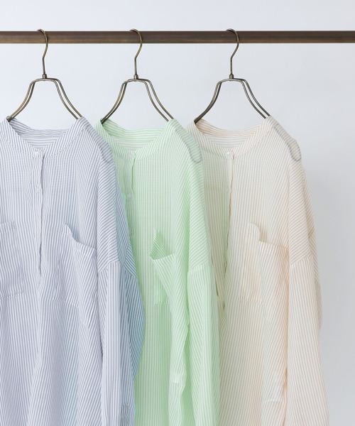 セール】『シアーストライプバンドカラーシャツ』（シャツ