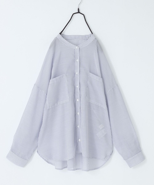 セール】『シアーストライプバンドカラーシャツ』（シャツ