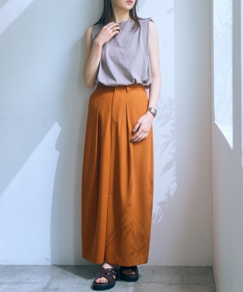 slattgir(スラットジール)の「高身長 タックコクーンロングスカート(トールサイズ)Essenave(スカート・レディース・アイボリー/オレンジ・LL/3L/4L/5L/M/L)」の9枚目の写真