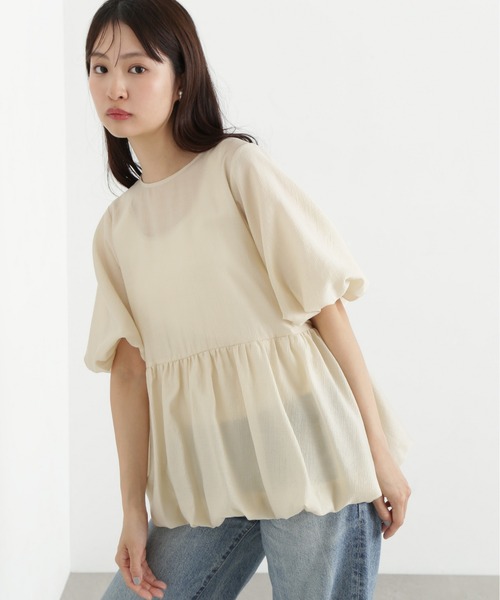 N.(N. Natural Beauty Basic)(エヌエヌナチュラルビューティーベーシック)の「シアーペプラムブラウス(シャツ/ブラウス・レディース・チャコールグレー/ライトグリーン/ベージュ・MEDIUM)」の12枚目の写真