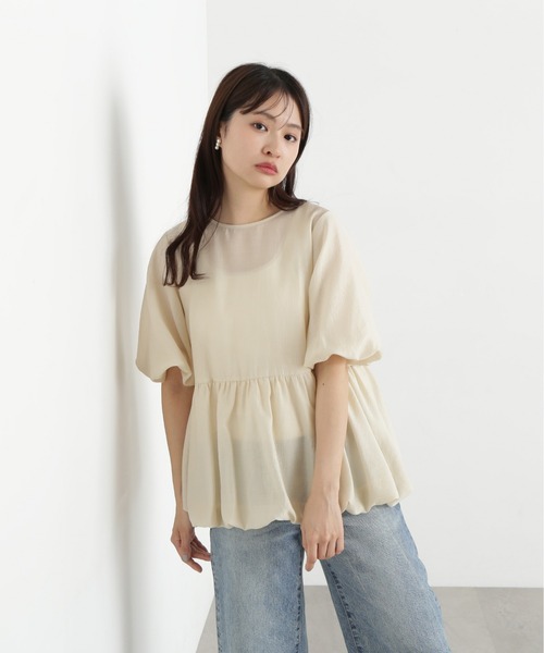 N.(N. Natural Beauty Basic)(エヌエヌナチュラルビューティーベーシック)の「シアーペプラムブラウス(シャツ/ブラウス・レディース・チャコールグレー/ライトグリーン/ベージュ・MEDIUM)」の14枚目の写真