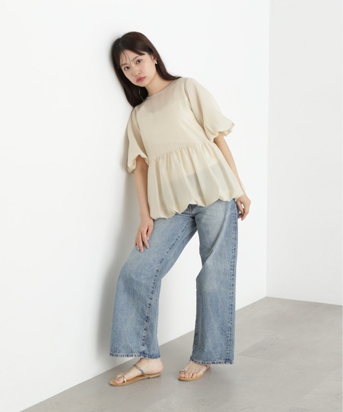N.(N. Natural Beauty Basic)(エヌエヌナチュラルビューティーベーシック)の「シアーペプラムブラウス(シャツ/ブラウス・レディース・チャコールグレー/ライトグリーン/ベージュ・MEDIUM)」の15枚目の写真