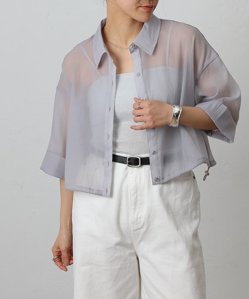 COLONY 2139（コロニートゥーワンスリーナイン）の「シアー裾ドロストワイドスリーブシャツ（シャツ/ブラウス・レディース・オフホワイト/グレー/ブラック/サックスブルー・FREE）」の20枚目の写真