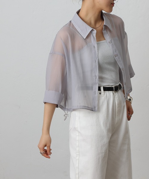 COLONY 2139（コロニートゥーワンスリーナイン）の「シアー裾ドロストワイドスリーブシャツ（シャツ/ブラウス・レディース・オフホワイト/グレー/ブラック/サックスブルー・FREE）」の22枚目の写真