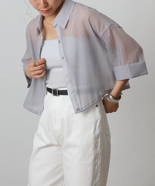 COLONY 2139（コロニートゥーワンスリーナイン）の「シアー裾ドロストワイドスリーブシャツ（シャツ/ブラウス・レディース・オフホワイト/グレー/ブラック/サックスブルー・FREE）」の21枚目の写真