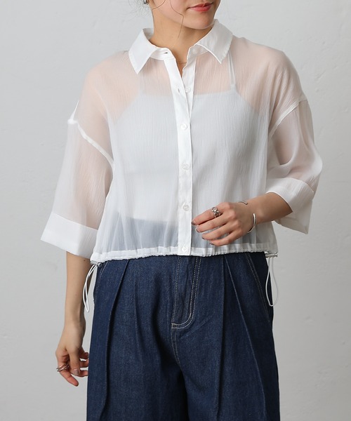 COLONY 2139（コロニートゥーワンスリーナイン）の「シアー裾ドロストワイドスリーブシャツ（シャツ/ブラウス・レディース・オフホワイト/グレー/ブラック/サックスブルー・FREE）」の5枚目の写真