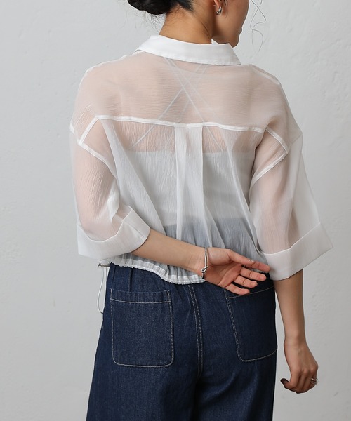 COLONY 2139（コロニートゥーワンスリーナイン）の「シアー裾ドロストワイドスリーブシャツ（シャツ/ブラウス・レディース・オフホワイト/グレー/ブラック/サックスブルー・FREE）」の6枚目の写真