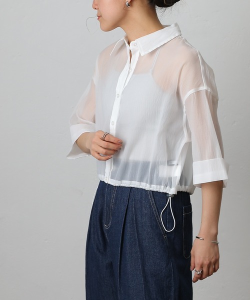 COLONY 2139（コロニートゥーワンスリーナイン）の「シアー裾ドロストワイドスリーブシャツ（シャツ/ブラウス・レディース・オフホワイト/グレー/ブラック/サックスブルー・FREE）」の7枚目の写真