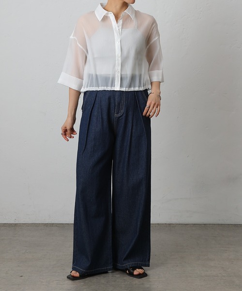 COLONY 2139（コロニートゥーワンスリーナイン）の「シアー裾ドロストワイドスリーブシャツ（シャツ/ブラウス・レディース・オフホワイト/グレー/ブラック/サックスブルー・FREE）」の8枚目の写真