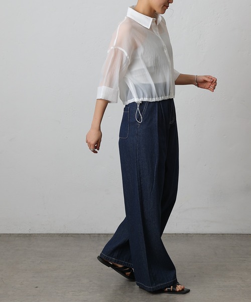 COLONY 2139（コロニートゥーワンスリーナイン）の「シアー裾ドロストワイドスリーブシャツ（シャツ/ブラウス・レディース・オフホワイト/グレー/ブラック/サックスブルー・FREE）」の9枚目の写真