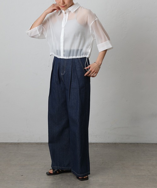 COLONY 2139（コロニートゥーワンスリーナイン）の「シアー裾ドロストワイドスリーブシャツ（シャツ/ブラウス・レディース・オフホワイト/グレー/ブラック/サックスブルー・FREE）」の11枚目の写真