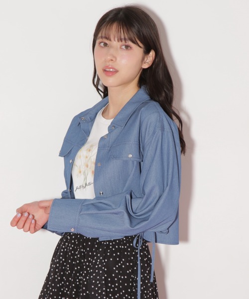 JILL by JILL STUART（ジルバイジルスチュアート）の「◇サイドリボンショート丈シャツ（シャツ/ブラウス・レディース・ブルー/インディゴブルー/ホワイト・FREE）」の10枚目の写真