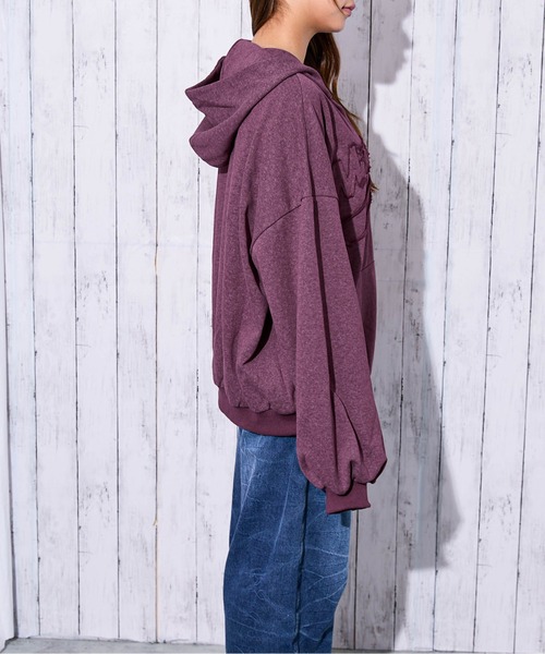 セール】《ロゴ刺繍》ピグメントZIPパーカー／立体デザイン（パーカー