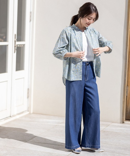 Petit Honfleur（プチオンフルール）の「デニムワイドパンツ（デニムパンツ・レディース・ネイビー/ブルー・70/61/64/67）」の14枚目の写真