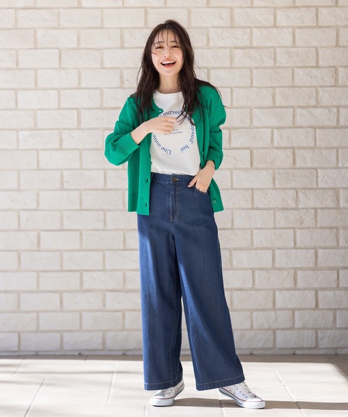 Petit Honfleur（プチオンフルール）の「デニムワイドパンツ（デニムパンツ・レディース・ネイビー/ブルー・70/61/64/67）」の15枚目の写真