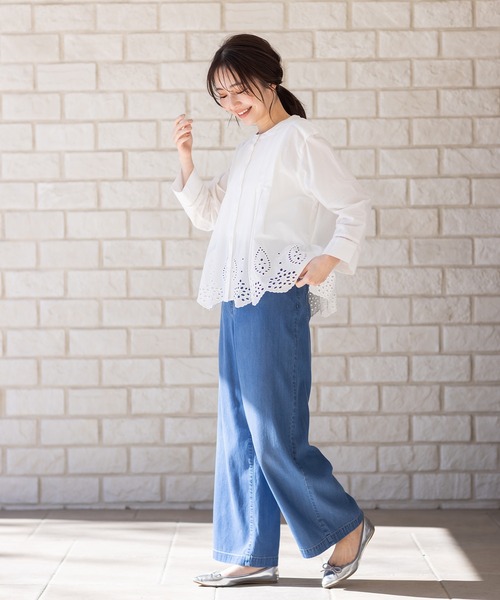 Petit Honfleur（プチオンフルール）の「デニムワイドパンツ（デニムパンツ・レディース・ネイビー/ブルー・70/61/64/67）」の17枚目の写真