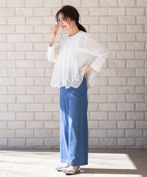 Petit Honfleur（プチオンフルール）の「デニムワイドパンツ（デニムパンツ・レディース・ネイビー/ブルー・70/61/64/67）」の18枚目の写真