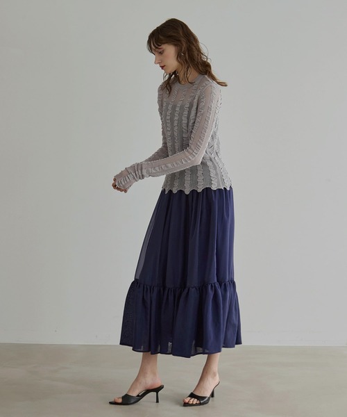 MIELI INVARIANT(ミエリインヴァリアント)の「Shirring Stripe Knit Tops(ニット/セーター・レディース・ブルーグレー/ブラック/クリーム・FREE)」の10枚目の写真