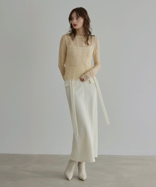 MIELI INVARIANT(ミエリインヴァリアント)の「Shirring Stripe Knit Tops(ニット/セーター・レディース・ブルーグレー/ブラック/クリーム・FREE)」の19枚目の写真