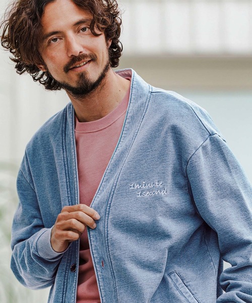 mcg3621-knit denim embroidery cardigan ニットデニムカーディガン