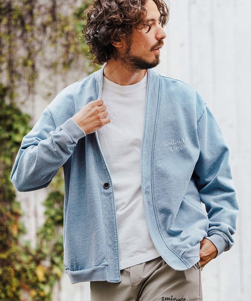 1minute 1second(ワンミニットワンセカンド)の「mcg3621-knit denim embroidery cardigan ニットデニムカーディガン(カーディガン/ボレロ・メンズ・ブルー系その他/ライトインディゴブルー・S/M/L/XL)」の4枚目の写真