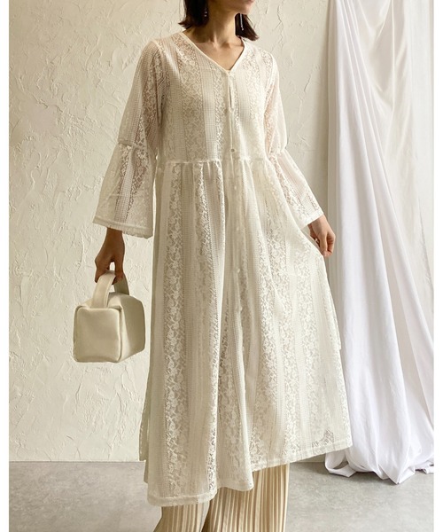 She's Closet(シーズクローゼット)の「半端袖ボリュームスリーブ深Vネックロング丈レースワンピース(ワンピース・レディース・ライトベージュ/オフホワイト/ブラック・FREE)」の9枚目の写真