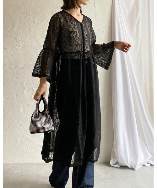 She's Closet(シーズクローゼット)の「半端袖ボリュームスリーブ深Vネックロング丈レースワンピース(ワンピース・レディース・ライトベージュ/オフホワイト/ブラック・FREE)」の14枚目の写真