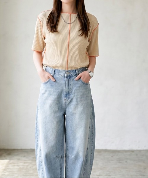 Per sist ence(パーシエンス)の「プリーツメローバイカラー半袖トップス(Tシャツ/カットソー・レディース・アイボリー/ブラック/グレー/ブラウン/ベージュ・ONE SIZE)」の8枚目の写真