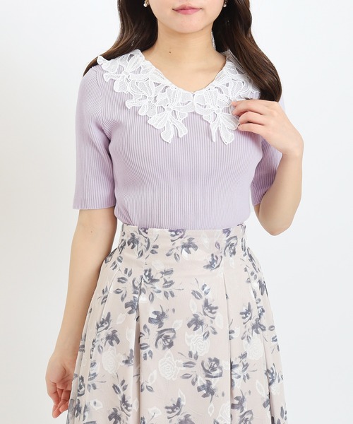 ASTORIA ODIER（アストリアオディール）の「(接触冷感/暑さ対策)襟リボンレースリブニット（ニット/セーター・レディース・ブラック/パープル/ラベンダー/ホワイト/ワイン/アイボリー/ブラウン・MEDIUM）」の6枚目の写真