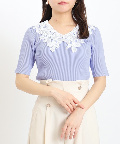 ASTORIA ODIER（アストリアオディール）の「(接触冷感/暑さ対策)襟リボンレースリブニット（ニット/セーター・レディース・ブラック/パープル/ラベンダー/ホワイト/ワイン/アイボリー/ブラウン・MEDIUM）」の5枚目の写真