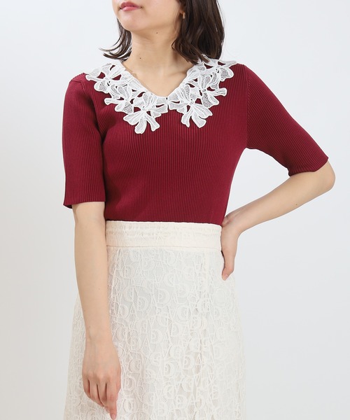 ASTORIA ODIER（アストリアオディール）の「(接触冷感/暑さ対策)襟リボンレースリブニット（ニット/セーター・レディース・ブラック/パープル/ラベンダー/ホワイト/ワイン/アイボリー/ブラウン・MEDIUM）」の7枚目の写真