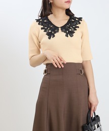 ASTORIA ODIER | (接触冷感/暑さ対策)襟リボンレースリブニット(ニット/セーター)