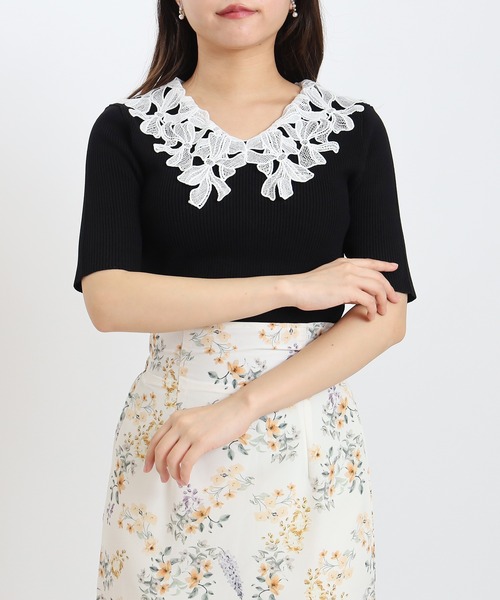 ASTORIA ODIER（アストリアオディール）の「(接触冷感/暑さ対策)襟リボンレースリブニット（ニット/セーター・レディース・ブラック/パープル/ラベンダー/ホワイト/ワイン/アイボリー/ブラウン・MEDIUM）」の3枚目の写真