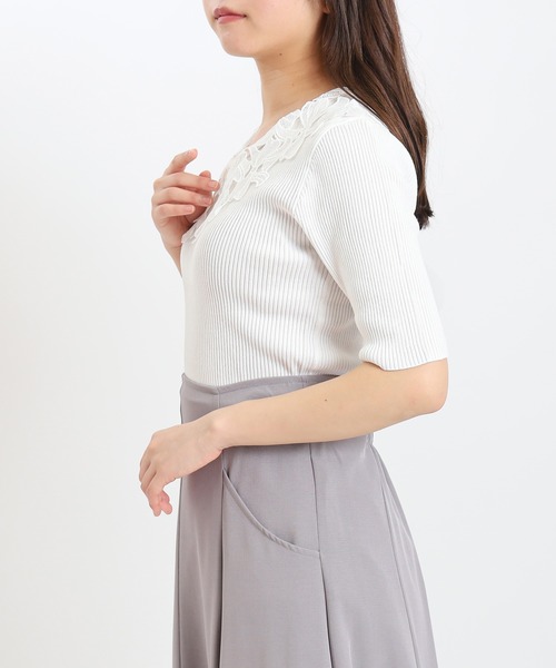 ASTORIA ODIER（アストリアオディール）の「(接触冷感/暑さ対策)襟リボンレースリブニット（ニット/セーター・レディース・ブラック/パープル/ラベンダー/ホワイト/ワイン/アイボリー/ブラウン・MEDIUM）」の13枚目の写真