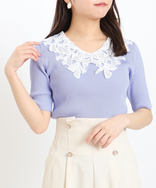 ASTORIA ODIER（アストリアオディール）の「(接触冷感/暑さ対策)襟リボンレースリブニット（ニット/セーター・レディース・ブラック/パープル/ラベンダー/ホワイト/ワイン/アイボリー/ブラウン・MEDIUM）」の8枚目の写真