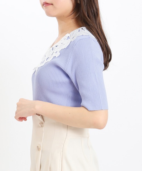 ASTORIA ODIER（アストリアオディール）の「(接触冷感/暑さ対策)襟リボンレースリブニット（ニット/セーター・レディース・ブラック/パープル/ラベンダー/ホワイト/ワイン/アイボリー/ブラウン・MEDIUM）」の9枚目の写真