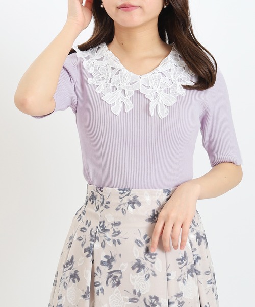 ASTORIA ODIER（アストリアオディール）の「(接触冷感/暑さ対策)襟リボンレースリブニット（ニット/セーター・レディース・ブラック/パープル/ラベンダー/ホワイト/ワイン/アイボリー/ブラウン・MEDIUM）」の16枚目の写真