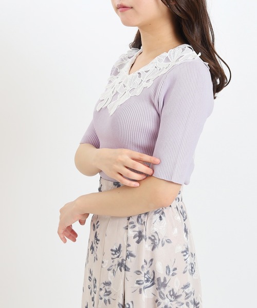 ASTORIA ODIER（アストリアオディール）の「(接触冷感/暑さ対策)襟リボンレースリブニット（ニット/セーター・レディース・ブラック/パープル/ラベンダー/ホワイト/ワイン/アイボリー/ブラウン・MEDIUM）」の17枚目の写真