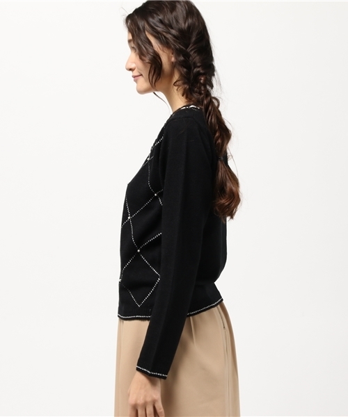 axes femme（アクシーズファム）の「ラメライン入ダイヤ柄プルオーバー（ニット/セーター・レディース・キナリ/ピンク/ブラック・MEDIUM）」の6枚目の写真