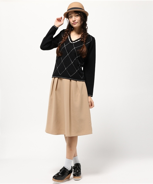 axes femme（アクシーズファム）の「ラメライン入ダイヤ柄プルオーバー（ニット/セーター・レディース・キナリ/ピンク/ブラック・MEDIUM）」の8枚目の写真