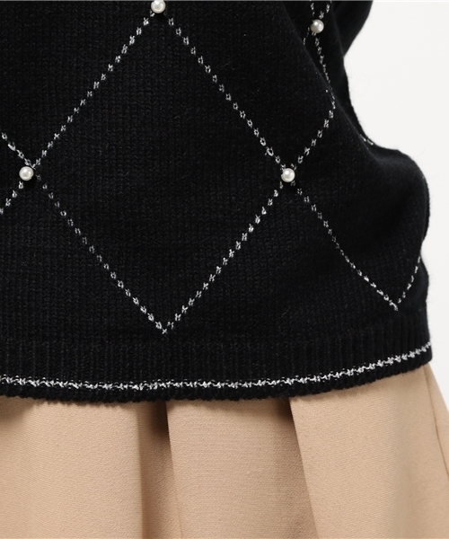 axes femme（アクシーズファム）の「ラメライン入ダイヤ柄プルオーバー（ニット/セーター・レディース・キナリ/ピンク/ブラック・MEDIUM）」の11枚目の写真