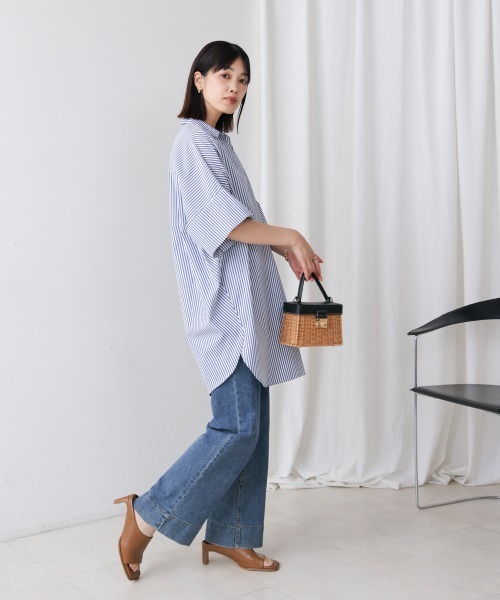 Bou Jeloud（ブージュルード）の「テックコットンオーバーサイズチュニック（チュニック・レディース・オフホワイト/ブルー/キャメル・38）」の8枚目の写真