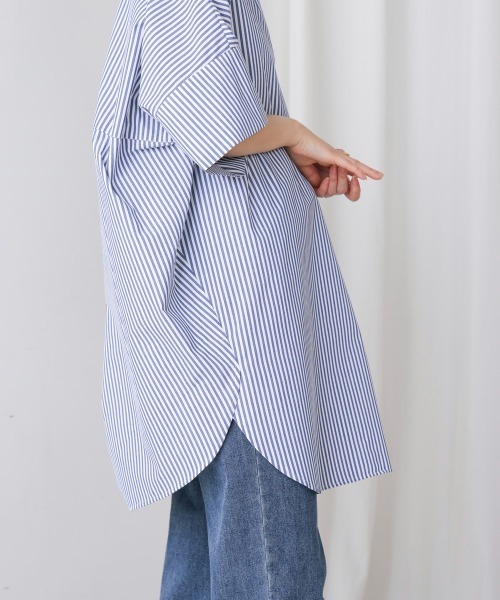 Bou Jeloud（ブージュルード）の「テックコットンオーバーサイズチュニック（チュニック・レディース・オフホワイト/ブルー/キャメル・38）」の15枚目の写真