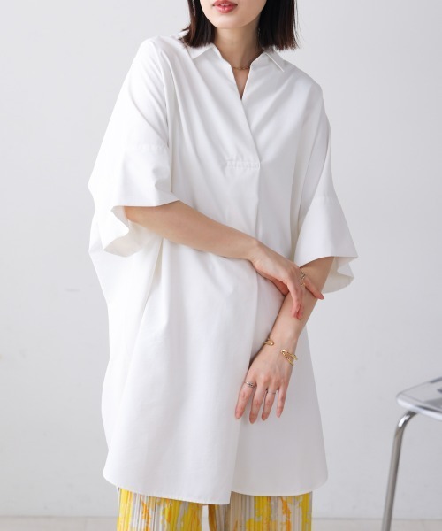 Bou Jeloud（ブージュルード）の「テックコットンオーバーサイズチュニック（チュニック・レディース・オフホワイト/ブルー/キャメル・38）」の18枚目の写真