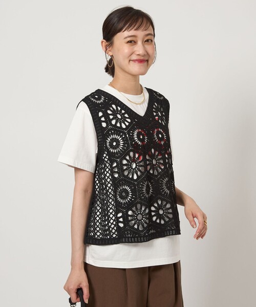 TTT_MSW クロシェ　ベスト　22SS 22SS TTT_MSW ティー クロシェ編み ハンドメイド ニット ベスト